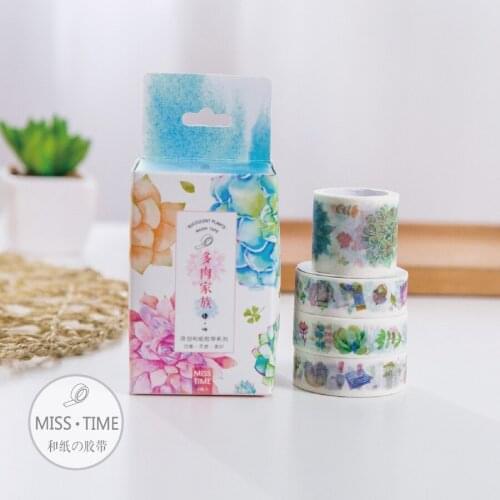 4pcs Succulent Plant Washi Tape Set Garden Potting Adhesive Masking Tapes Decoration Stickers Home DIY Art Album Supplies F324