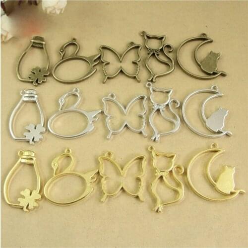5 pcs Cat moon shape Metal Frame Pendant Gold Charm Bezel Setting Cabochon Setting UV Resin Epoxy Resin Charm Jewelry Findings B