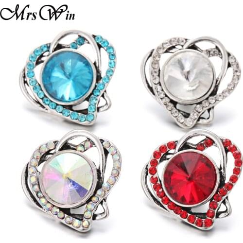 6pcs/lot New Snap Jewelry Crystal Rhinestone Love Heart 18mm Metal Snap Buttons Fit Snap Button Bracelet Necklace for Women