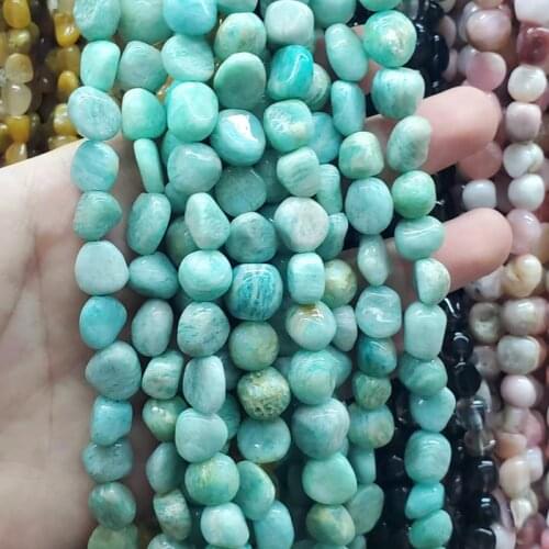 8-10mm Natural Irregular Blue Amazonite Stone Beads Smooth Loose Spacer Bead For Jewelry Making DIY Bracelet Necklace 15'Strand