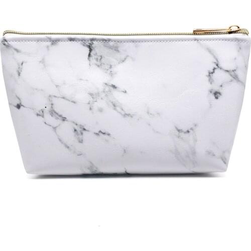 Fashion Quality White Marble Pattern PU Leather Woman Makeup Cosmetics Bag Pencilcase Pencil Case Pen Storage Organizer Handbags
