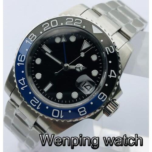 Goutent 40mm Mens Top GMT Casual Business Watch 10 ATM Waterproof Sapphire Glass Ceramic Bezel Luminous Mens Automatic Watch