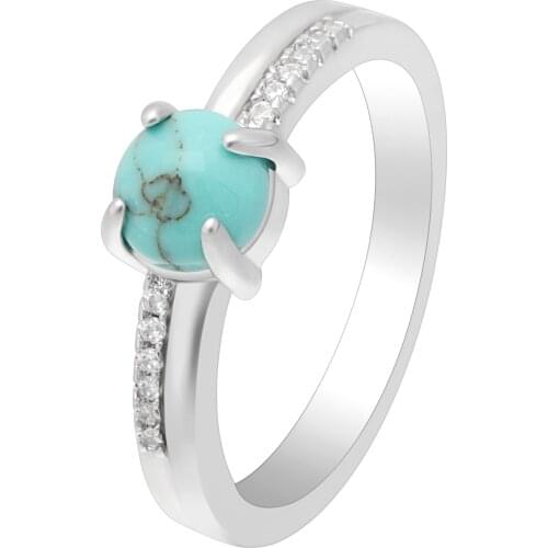 Hainon Simple Round Opal Finger Rings For Women Blue Stone Silver Plated Ring Set Stylish Elegant Jewelry For Party