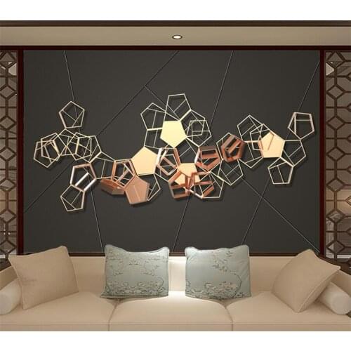Custom wallpaper 3D stereo new Chinese metal geometric abstract soft package TV background wall living room bedroom mural Обои