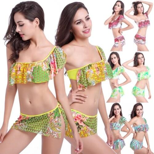 Mesh Layer Bathing Costumes Swimming Suit Women One Shoulder Flounce Crochet Swimwear Sexy Young Girls Bikinis Plus Size XXL