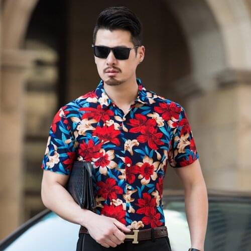 Summer new fashion mens floral printed dress shirt male casual flowers clothes short sleeve shirts