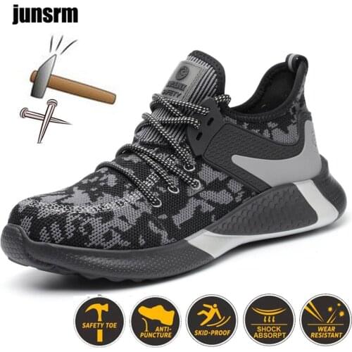 Mens Lightweight Anti-Shock Anti-Piercing Work Shoes European Standard Steel Toe Safety Shoes Breathable Deodorant