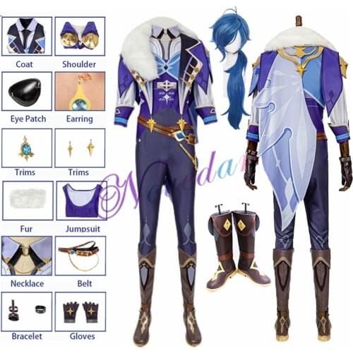 Anime Game Genshin Impact Kaeya Original Skin Battle Uniform Gorgeous Outfit Cosplay Costume Halloween Men Wig Shoes Earring