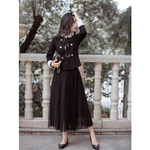 2019 new fashion womens clothing Autumn and winter coat + skirt two-piece suit 2 piece set women