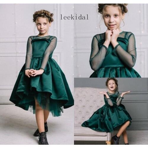Green Girls Long Sleeve Knee Length Photography Dresses Green Girls Party Celebrity BirthdayDresses Custom Made