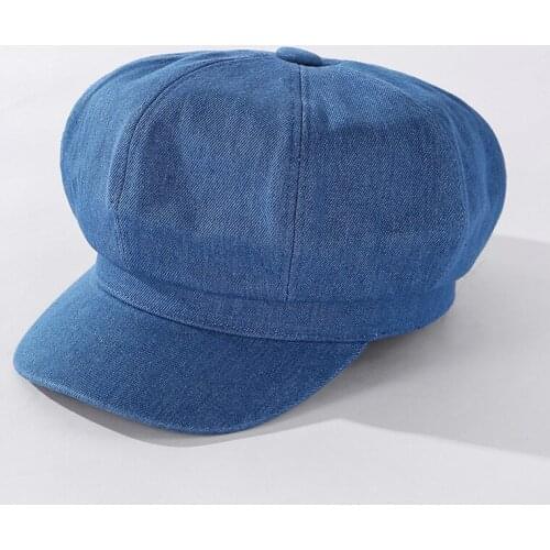 Simple Denim Octagonal Hat for Both Men and Women Fashion Plain Newsboy Hat Star Airport Show Celebrity Inspired Casquette
