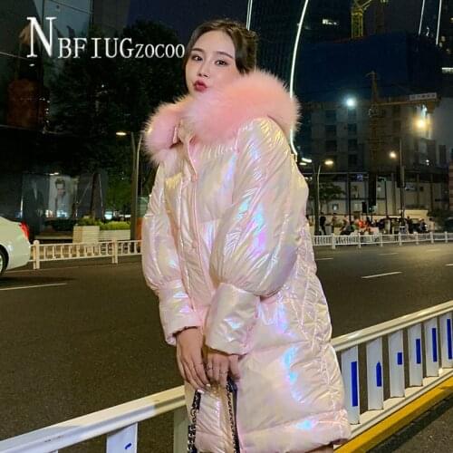 Pink White Women Parkas S-2XL Plus Size Glossy Fabric Female Jacket