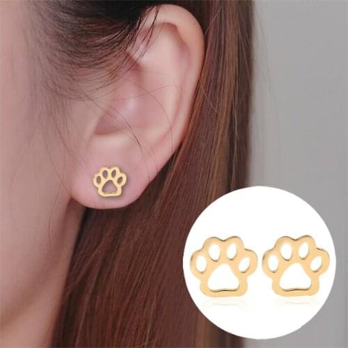 Shuangshuo Tiny Pet dog paw stud earrings for women Puppy cute earrings bijoux femme Post Dog Jewelry Accessories Punk earrings