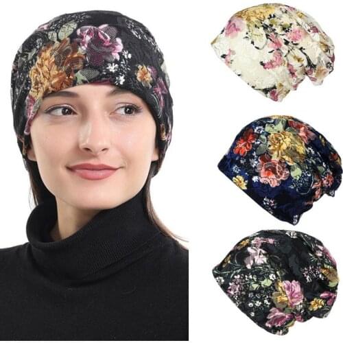 Flower Lace Beanie Hat Sleep Cap With Premium Hair Styling Cap Long Hair Care Women Night Sleep Hat Confinement Pregnant Women