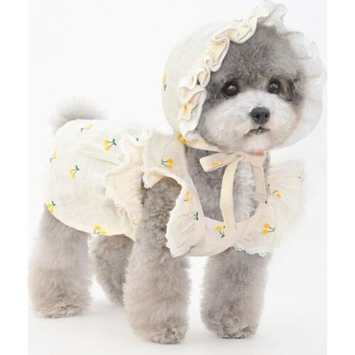 Dog Hat, Summer Pet Flouncing Cotton Sun Cap Bonnet with Chin Strap, Dog Outdoor Sport Sunbonnet for Small and Medium Dog