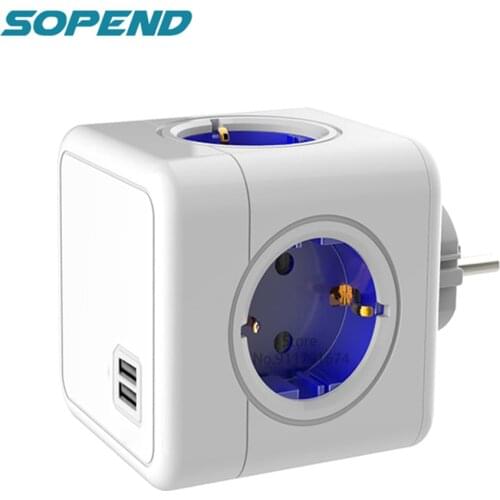 Sopend 5V 2.1A USB Smart Power Strip Eu Plug Multiple Socket Electric Wall Outlet Powercube Travel Adapter Tee Terminal for Home
