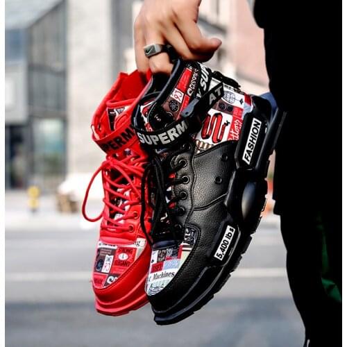High Top Mens Sneakers Breathable Mesh Running Shoes Male Graffiti Mandarin Duck Shoes Comfortable Lightweight Skateboard Shoes