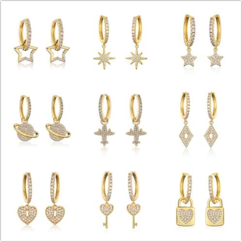 ZAKOL 1 Pcs Fashion Cubic Zircon Moon Star Lightning Earring Geometric DIY Small Hoop Earings for Women Jewelry Drop Shipping