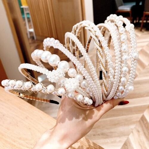 Imitation Pearls Headband For Women Handmade Fishing Line Fashion Lady Hair Hoops Headdress Hair Accessories Hairband