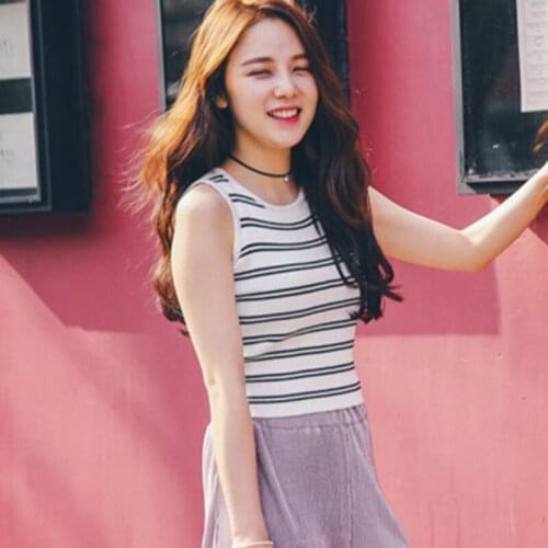 2019 NEW Summer wear inside sleeveless college style Slim sexy leisure vacation home striped strapless ice silk knit camisole