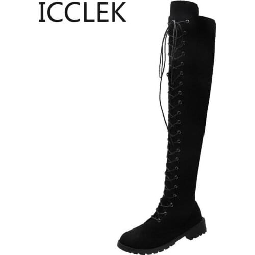 2020 Autumn Winter Woman Over Knee Boots Flat Heel Woman Long Boots Fashion Sweet Woman Boots Daily Footwear black purple A137