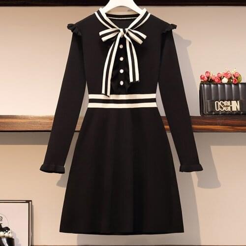 Bow Dress Womens Autumn And Winter New Large Size Slim Knit Skirt