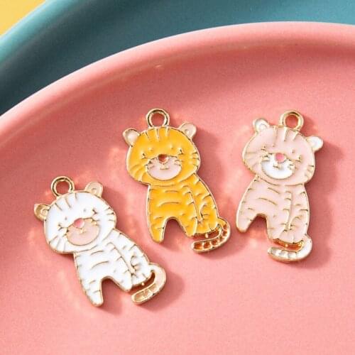 10Pcs Enamel Silver Plated Cat Tiger Charms Pendant for Jewerly DIY Making Bracelet Women Earrings Necklace Accessories Findings