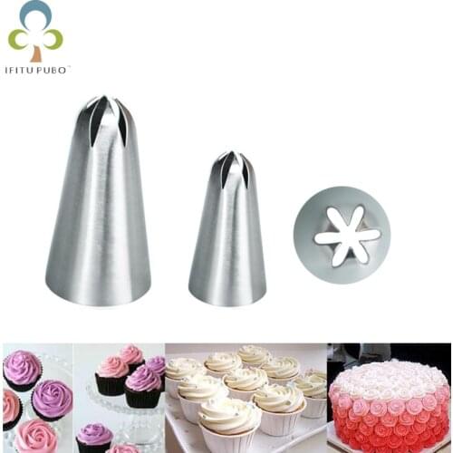 2 Size Stainless steel seamless Medium decorating mouth 6 -billed 2D wilton style 2D nozzle tips for cake decoration tool GYH