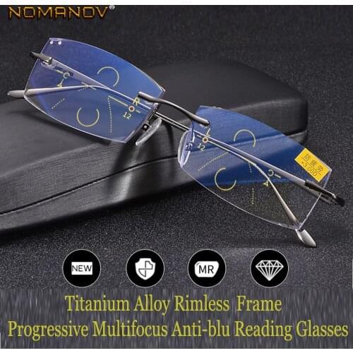2019 Sale Nomanov = Progressive Multifocal Reading Glasses Rimless Diamond Cut For Edges See Near And Far Top 0 Add +0.75 To +3