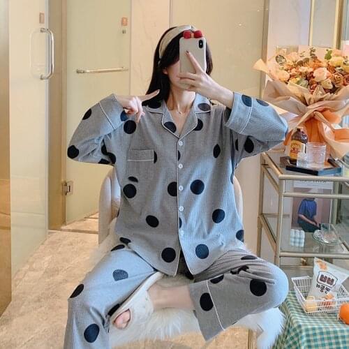 2020 Spring Autumn Long Sleeve 100% Cotton Print Pajama Sets for Women Sleepwear Suit Pyjamas Homewear Pijama Mujer Home Clothes