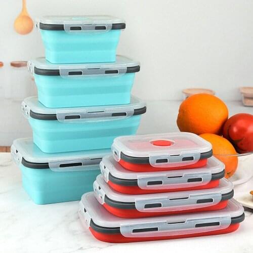 4Pcs/set Silicone Lunch Box Collapsible Food Storage Container Bento Box Outdoor Picnic Camping 300/500/800/1200ml Dinnerware