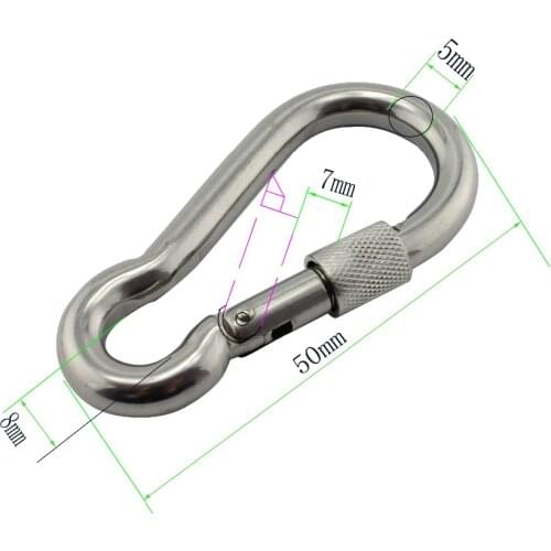 Stainless Screw Bolted Snap Hook Carabiner SUS304/316 Stainless Steel 5*50mm DIN5299C Spring Snap Hooks with Safety Nut 5pcs