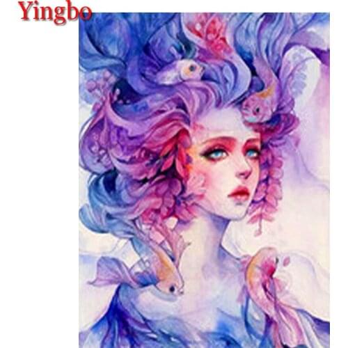 5D Diamond Embroidery Cartoon girl fish Picture of Rhinestones Full Square DIY Diamond Painting Mosaic abstract Handmade Gift