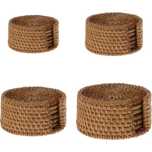 6pcs Round Natural Rattan Coasters Bowl Pad Handmade Insulation Placemats Table
