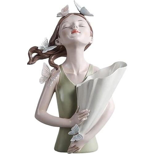Promotion! Butterfly Girl Resin Sculpture Character Model, Butterfly Girl Holding Vase Statue, Creative Resin Girl Vase Sculptur