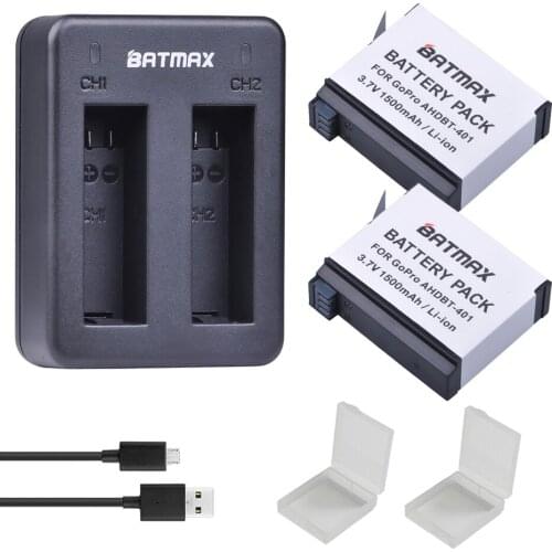 2x 1500mAh AHDBT-401 Battery + Dual USB Charger for Gopro Hero 4 Batteries Go Pro Hero4 bateria AHDBT 401 Action cameras