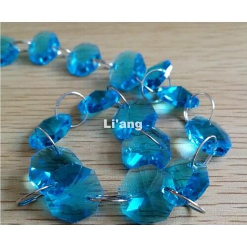 Free Shipping Blue Color 10Meters 14mm Octagon Chain Wedding Party K9 Crystal Strand Garland Beads Decoration Chandelier Lamp