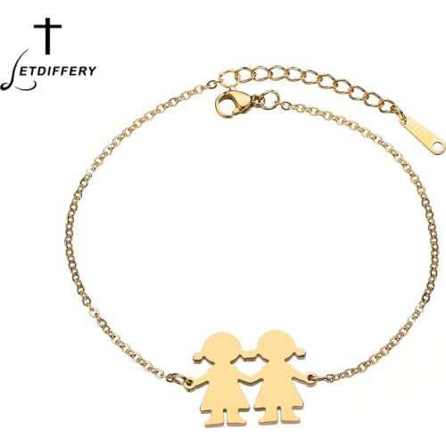 Letdiffery Hot Sale Stainless Steel Two Girls Bracelet Sliver Gold Adjustable Bangle For Sister Best Friend Gift