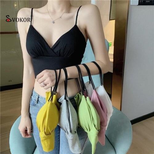 SVOKOR Slim-Fit Tank Top Women Triangle Cup Bra Wireless Cotton Thread Lingerie V-Neck Sling Seamless Beautiful Back Underwear
