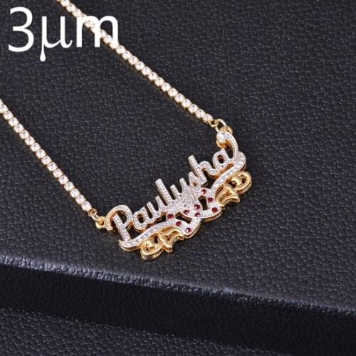 3UMeter Tennis Chain Letter Necklaces Name Gothic Double Plated Name Necklace Hip Hop Custom Carving Batch of Flowers for Gifts