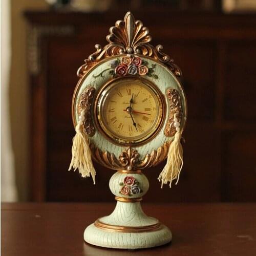 European Home Decoration Vintage Royal Rose tassel Cameo Handpainted Resin table clock Rose table clock Royal Mantle Clock