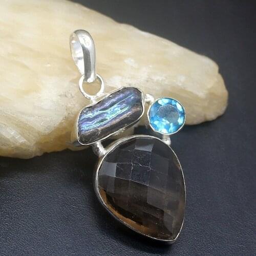 Gemstonefactory Jewelry Big Promotion 925 Silver Smoky Topaz Natural Biwa Pearl Women Ladies Mom Gifts Necklace Pendant 0425