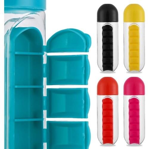 600ml Sports Plastic Water Bottle Combine Daily Pill Boxes Organizer Drinking Bottles Leak-Proof Waterbottle Tumbler Outdoor