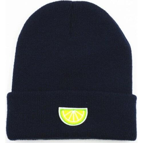 Lemon fruit embroidery Thicken knitted hat winter warm hat Skullies cap beanie hat for men and women 236