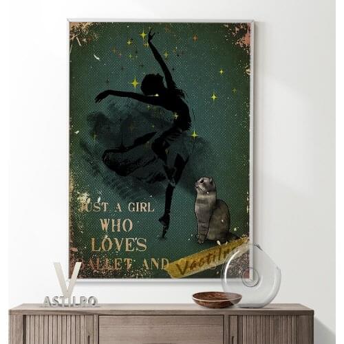 Ballet Girl Funny Cats Poster Original Art Animal Kitty Prints Canvas Painting Dance Room Wall Decor Living Home Decorate Gift