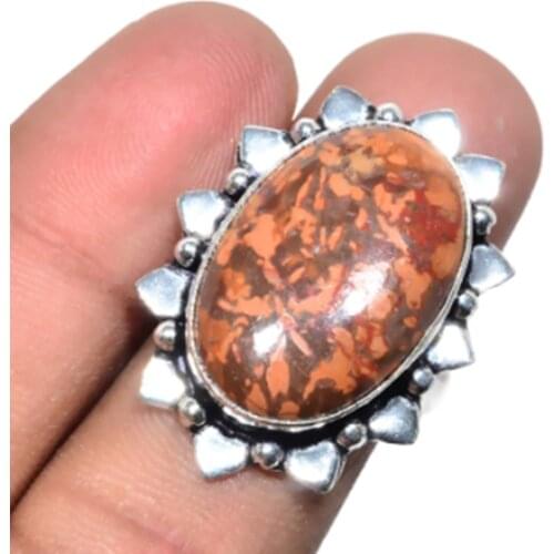 Spider Jaspers Ring Silver Overlay over Copper , Size: 8.5, R5031