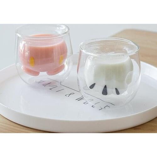 Cartoon Glass Double Walled Coffee Glasses for Specialty Coffee Drinks, Latte, Cafe Mocha and Tea
