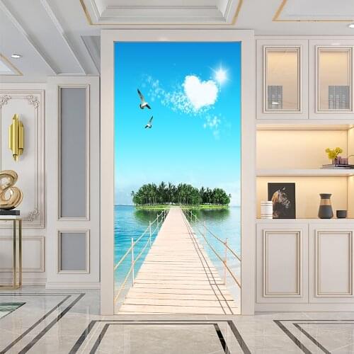 Beautiful Style Island Scenery DIY Door Sticker Home Decoration Wall Stickers Kitchen Porch Art Mural Peel & Stick PVC Wallpaper
