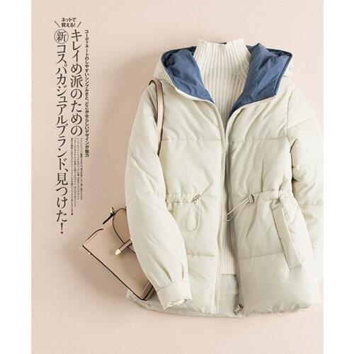 Down jacket pure color with thick down clothes hidden-interlocking hooded padded