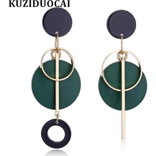 Kuziduocai New Fashion Jewelry Punk Wood Round Dangle Hollow Circle Statement Drop Earrings For Women Brincos Pendientes E-1487